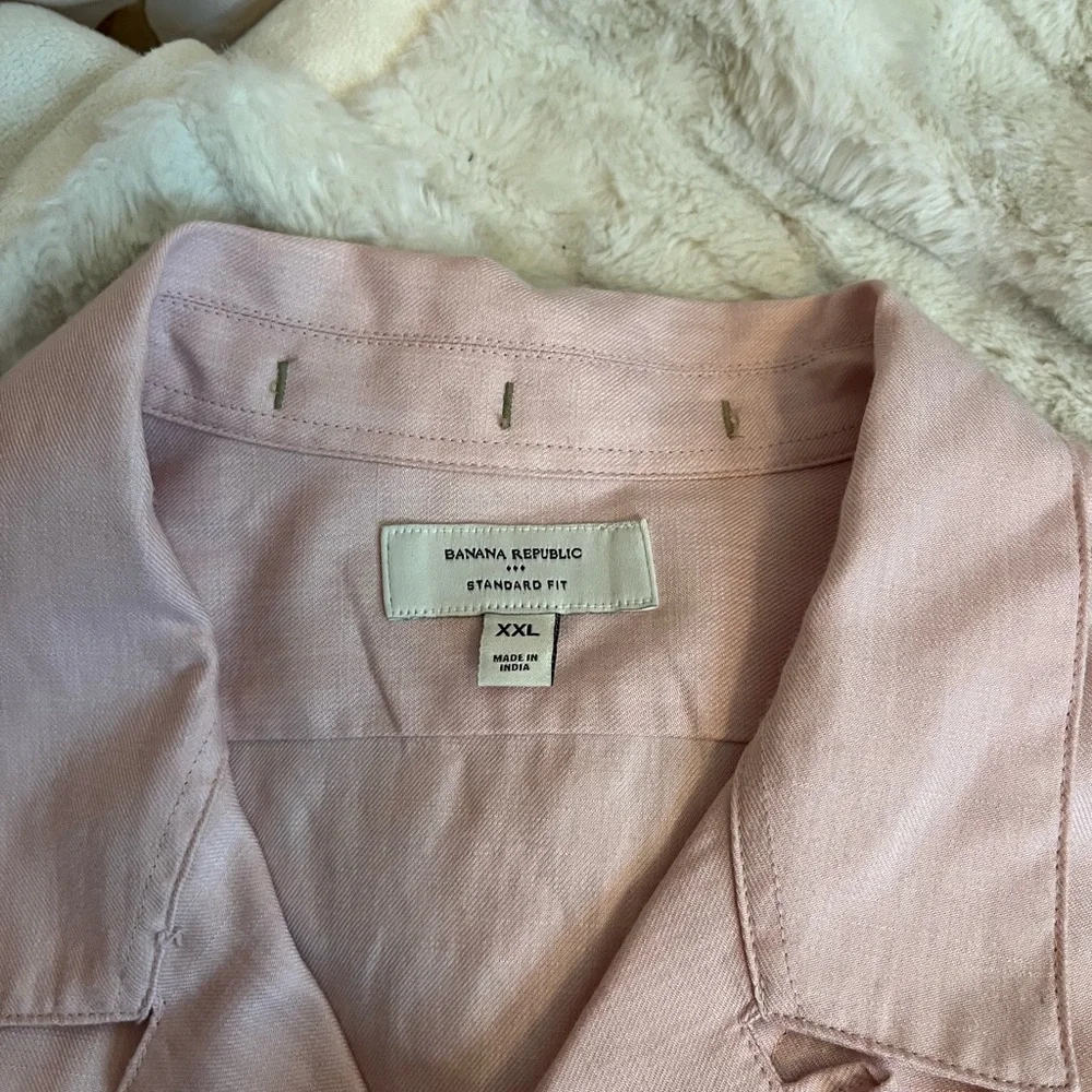 Banana Republic Mens XXL Standard Fit Pale Pink Linen Button Down Spring Shirt